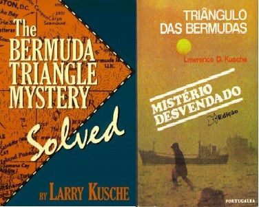 Livro do piloto Larry Kusche sobre o Triângulo das Bermudas. Na direita, a versão publicada no Brasil