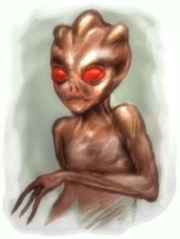  Desenho do que seria o “extraterrestre” de Varginha. Detalhe para os grandes olhos vermelhos.
