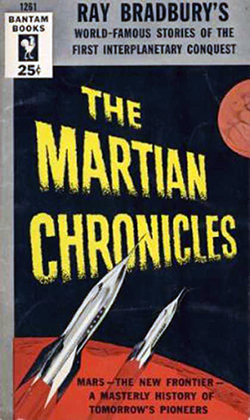 Livro Crônicas Marcianas, de 1950. Humanos encontram com marcianos.